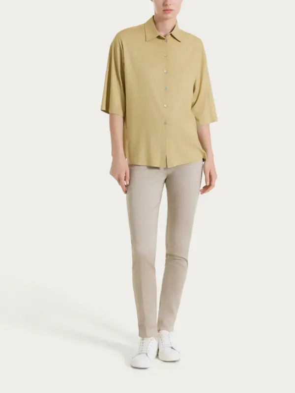 camicia khaki 6 CAMICIA CON MANICA 3/4 IN VOILE STRETCH
