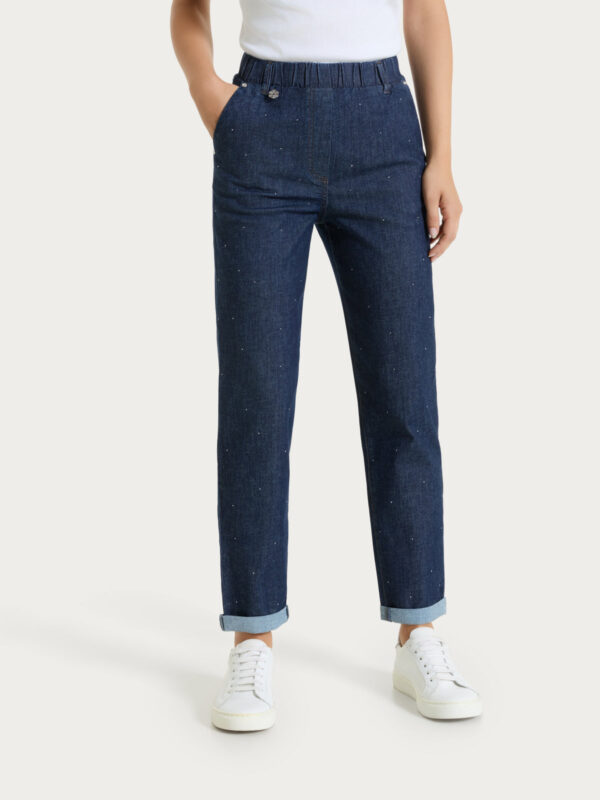 pantalone indigo JEANS CAROTA CON TASCHE E STRASS IN LIGHT DENIM